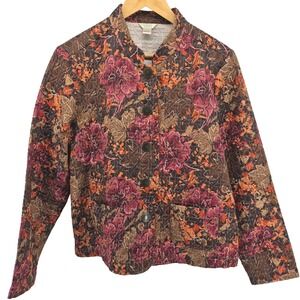 Christopher Banks Quilted Floral Jacket Womens Size L Button Front Cottagecore